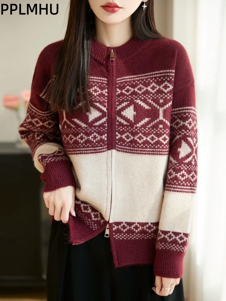 Women'S Fashion Gilet - Vintage Jacquard Koreanische Mode Strickjacke mit