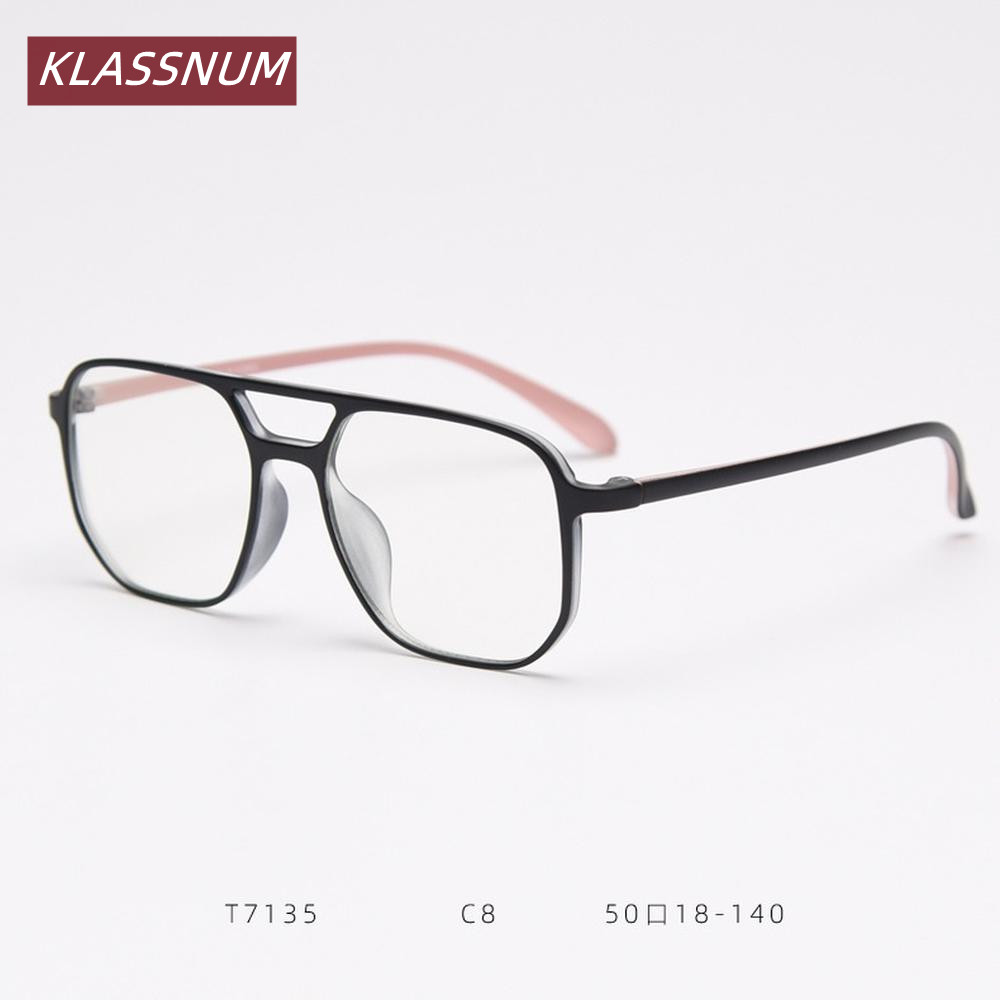 Women'S Fashion Glasses Non Prescription - KLASSNUM Doppelbrücken-Quadrat-Brillengestell für Herren und Damen,