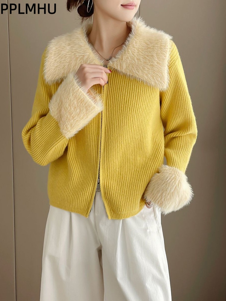Women'S Fashion Gilet - Reißverschlüsse, Umlegekragen, gespleißter Strickpullover, lässige Baggy-Strickjacken