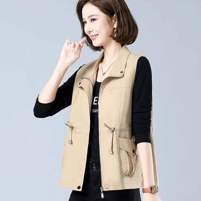 Women'S Fashion Gilet - Leichte Damenweste mit Stehkragen, Kordelzug an