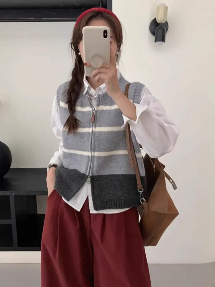 Gestreifte Strickjacke mit Rei – Women'S Fashion Gilet Bewertung und Preis