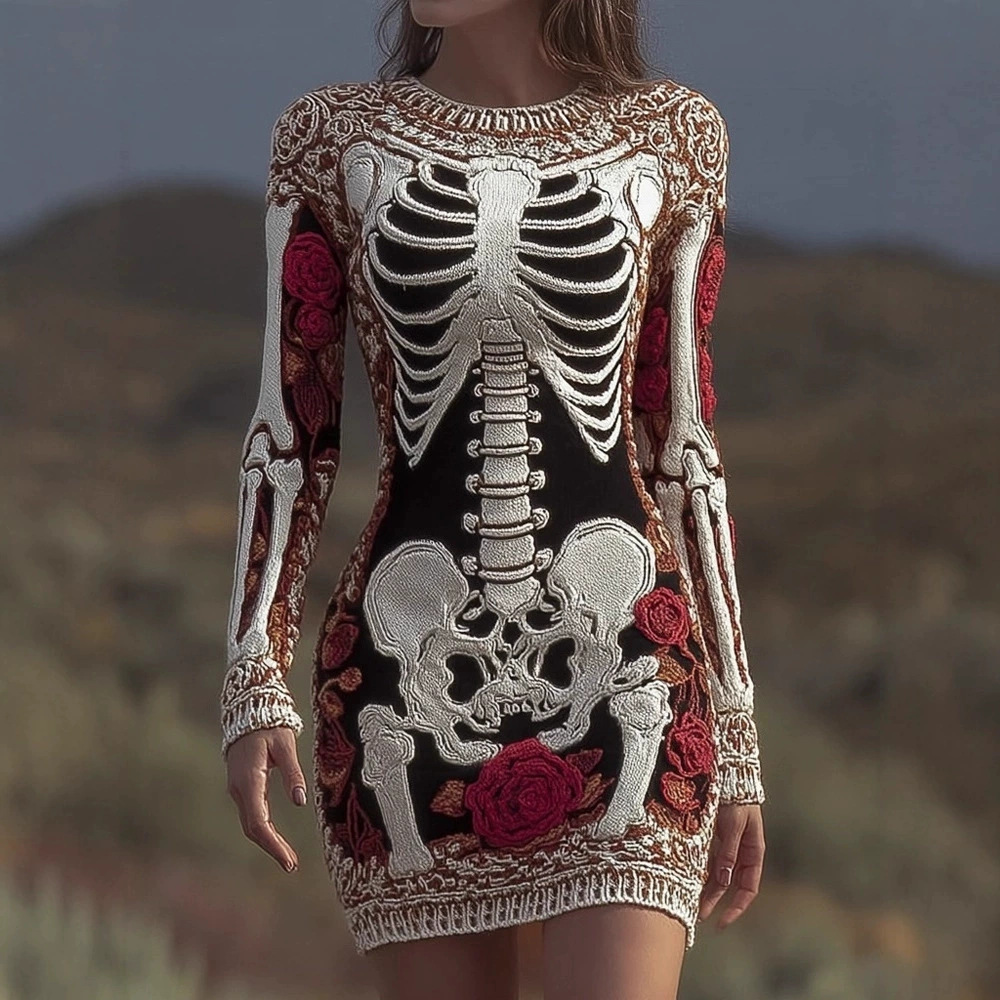 Gruseliges Gothic-Totenkopf-Ru – Bodycon Dress Women Bewertung und Preis